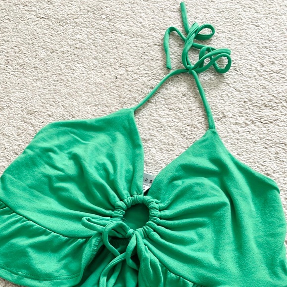 Green Halter Top with Ruffle Hem - Picture 2 of 4